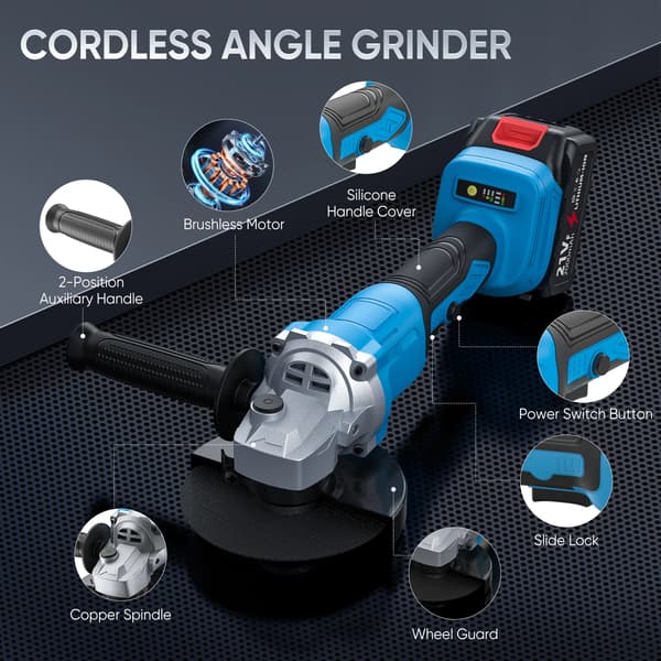 Vinkelslip, 1000W Effekt, 3 Hastighetsinställningar, 2 Batterier