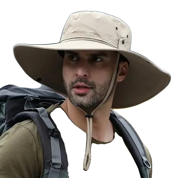 Solhat, Åndbart Mesh, UV Beskyttelse,Khaki, 58-60cm-c
