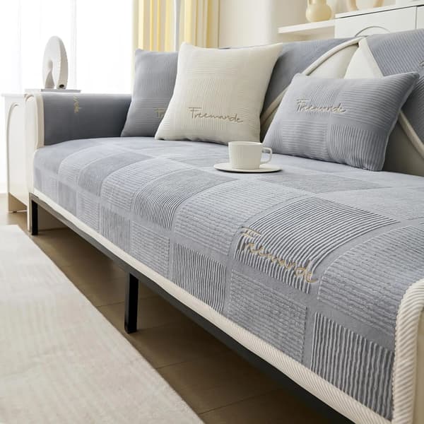 Plush Sofföverdrag, Premium Enstycksdesign, Lättskött,90*210cm-a, Ljusgrå