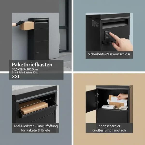 Paketbox, Stålkonstruktion, Lösenordslås Säkerhet, svart