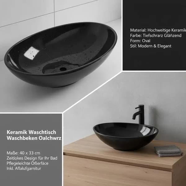 Vaskeskål, Keramisk Konstruktion, Moderne Design,sort