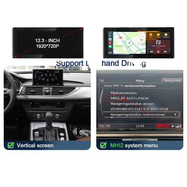 Multimedia-näyttö, langaton CarPlay, Android Auto,A6 A7 HMI2 16-18