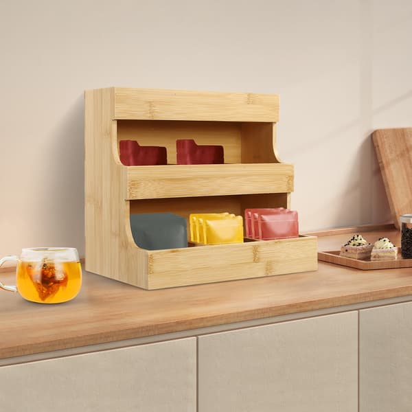 Teabag Organizer, 9 Rum, 3 Lag, Trapezformet, Bambusmateriale, 5 kg Belastning