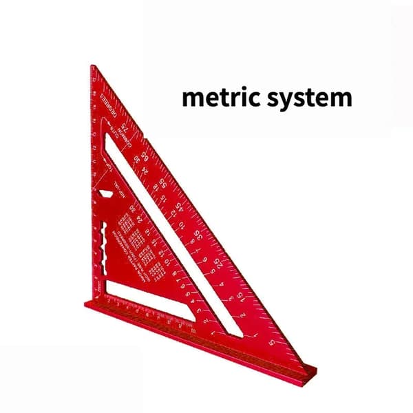Triangulär Linjal, Hållbar Aluminiumlegering, Mångsidigt Mätverktyg,Röd metriskt system