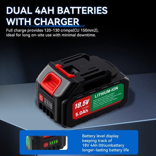 Hydraulisk Crimpværktøj, Høj Effektivitet, Genopladelige Batterier,2 batterier