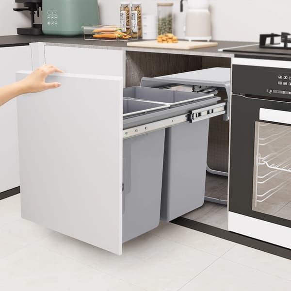 Affaldsspand, Dobbelt Utrækkelig Design, Pladsbesparende Organizer,20L, Grå