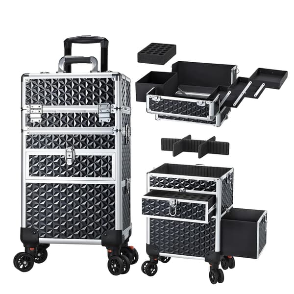 Rullende Makeup Kasse, Mobil Design, Sikker Opbevaring,sort
