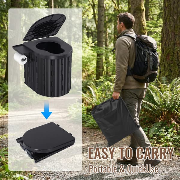 Campingtoilet, Bærbart Design, Nem Rengøring,sort