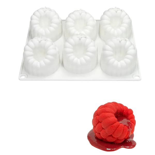 Mousseform, 6-hul design, fleksibelt silikone materiale,6 Hindbær