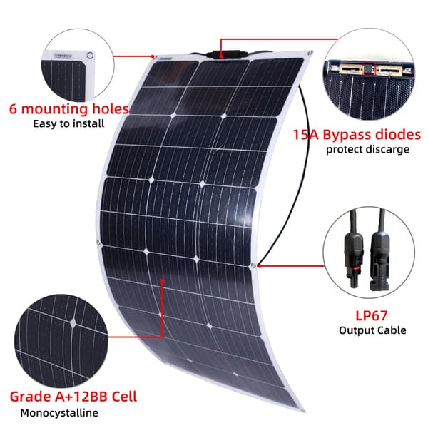 Solpanel, Monokristallin, Lätt och Flexibel,PET100W 2PCS