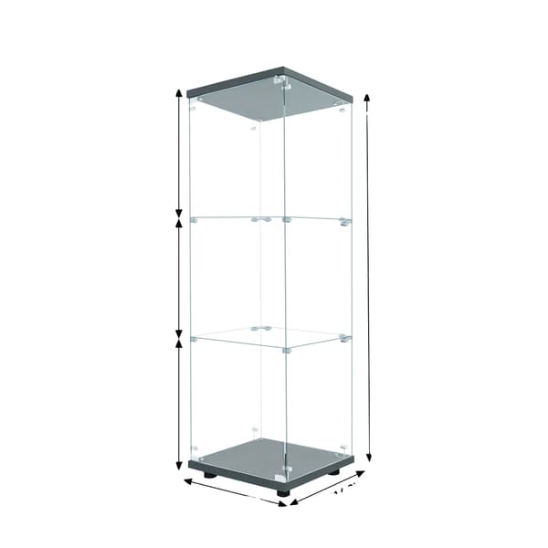 Glas Vitrineskab, LED Belysning, Pladsbesparende Design,Tre hylder sort+lys