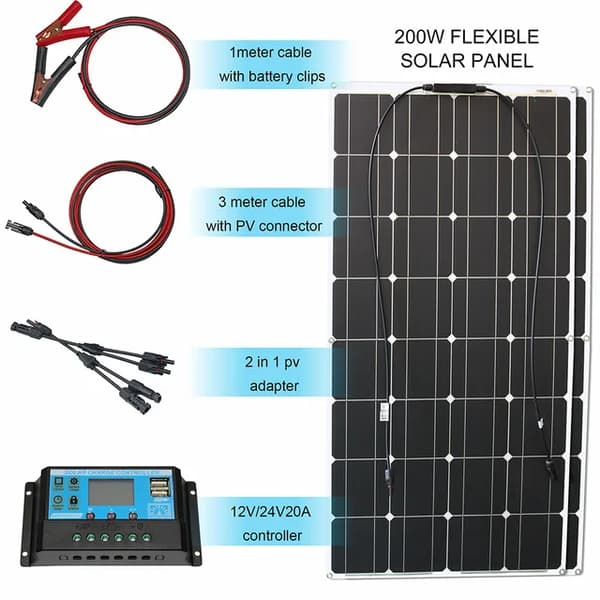 Flexibelt solpanelspaket, 200W effektutgång, inkluderar solkontrollenhet, 200w solsystem