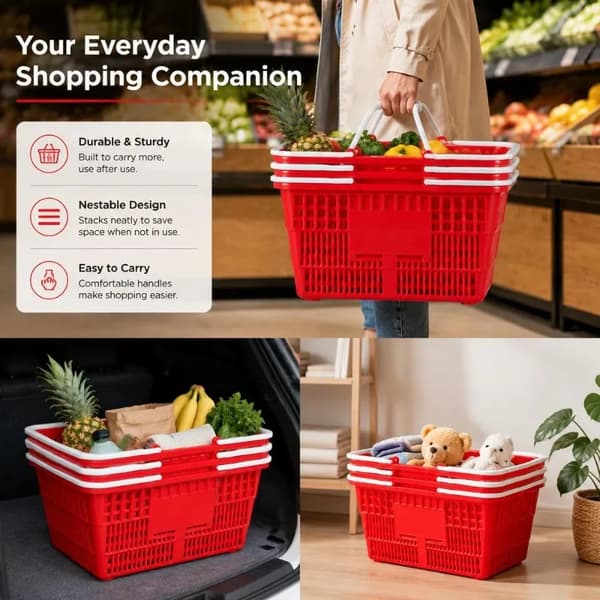Shoppingkorgar, Stor Kapacitet, Stapelbar Design,Röd