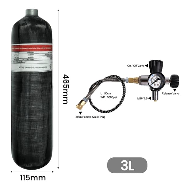 Højtryksbeholder, Kulfiberkonstruktion, Letvægtsdesign,3L med ventil C