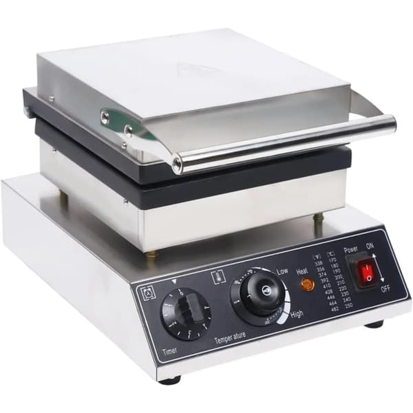 Vaffeljern, Rustfrit Stål Materiale, Temperaturinterval 50-300°C, Timer Op til 5 Minutter, Non-Stick Plader, Tilbereder To Vafler Samtidig