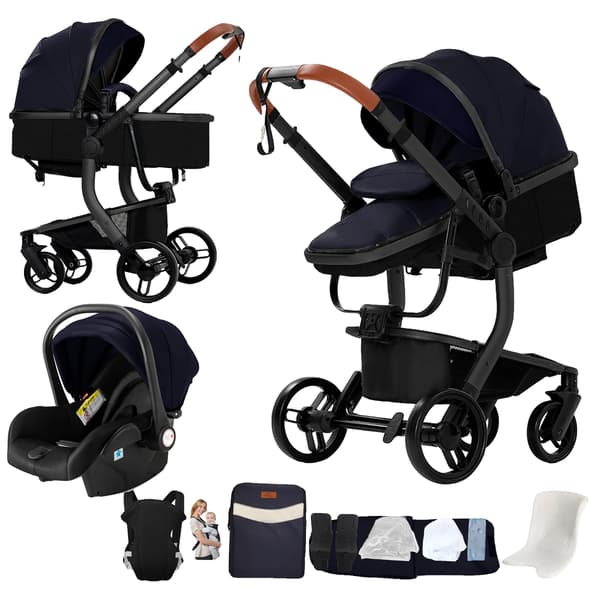Barnvagn, Fällbar Design, Bilbarnstol Kompatibel,X518-HG-Blå
