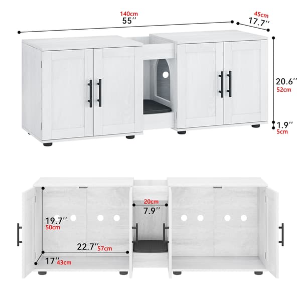 Kattlåda Skåp, Dubbelrum Design, Lätt Montering,VIT