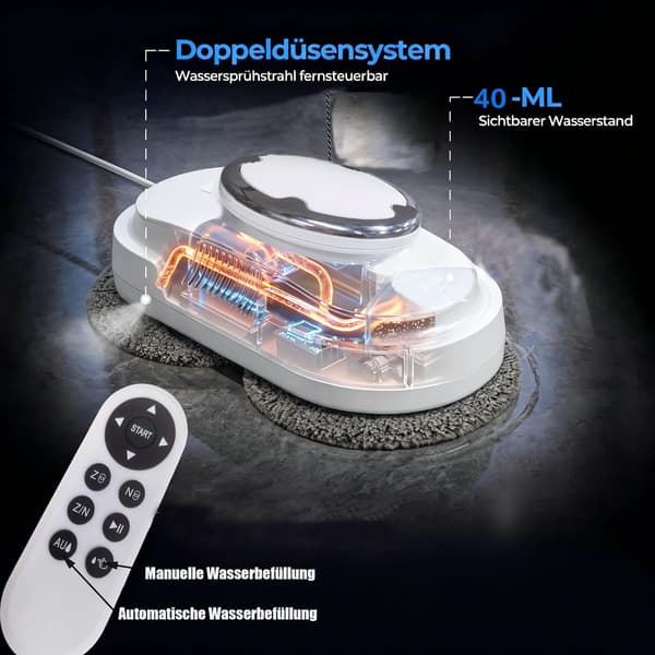 Vinduespudserrobot, Ultrasonisk Spray System, Smart Navigation,Elfenben