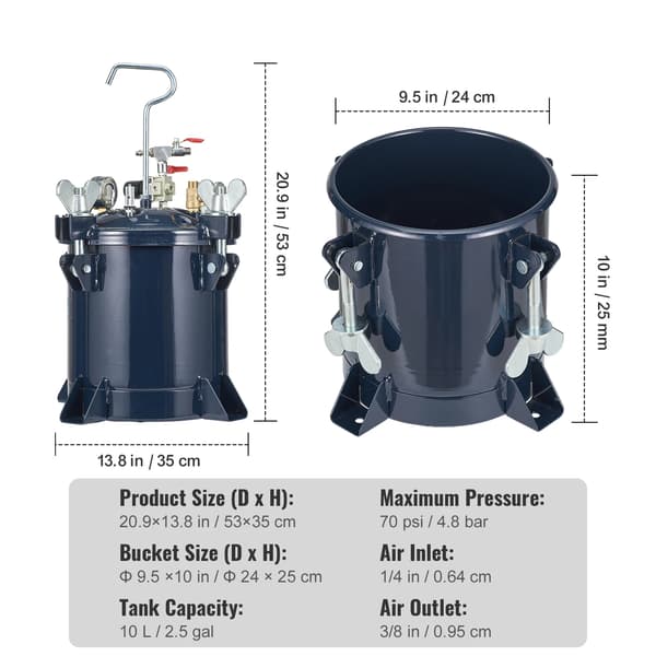 Trykgryde, Robust Design, Tætning System uden Lækage,10L 70psi 4.8bar