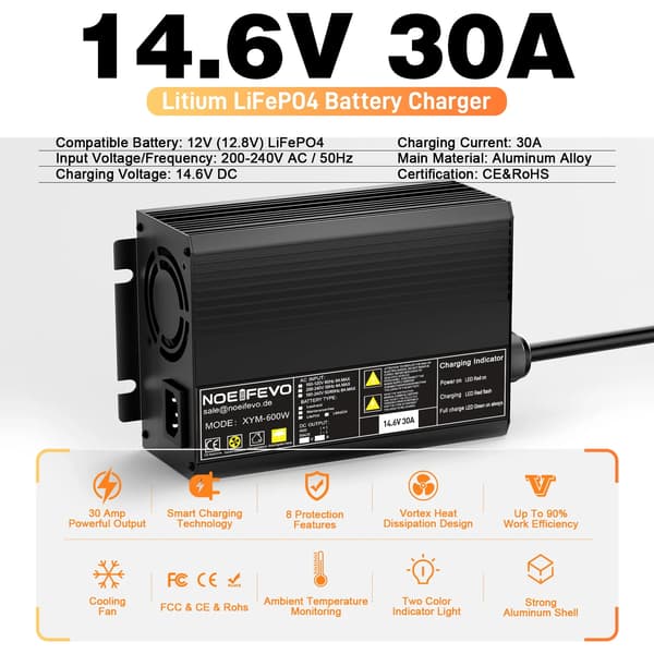 Batteriladdare, 30A Laddström, Säkerhetsskyddsfunktioner,EU