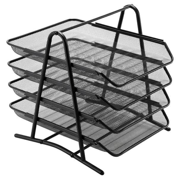 Brevbakkeorganisator, 4-lags design, udtrækkelige bakker,sort