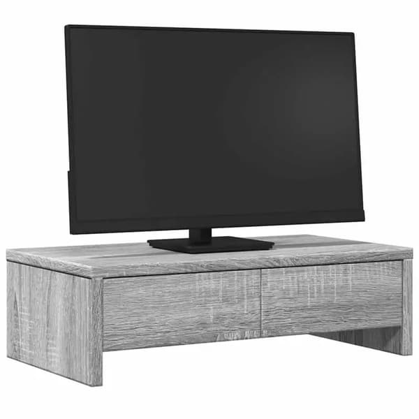 Monitorstand, Dobbelt Opbevaringsskuffer, Ergonomisk Design,Gris