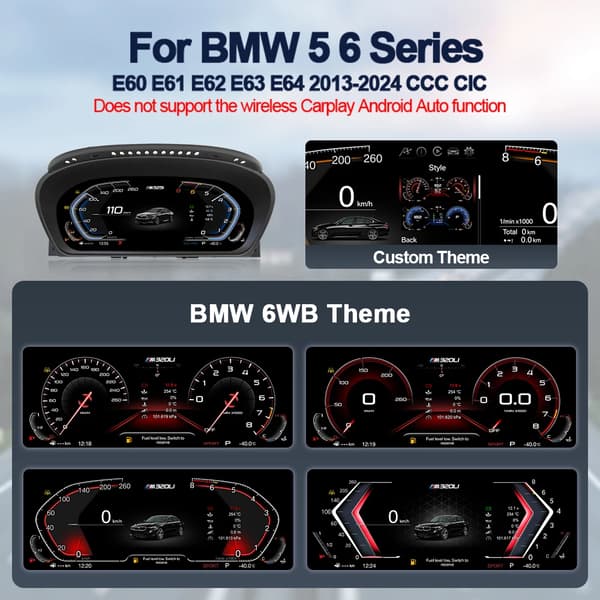 Digitalt Instrument Cluster, Trådløs Carplay, Realtids Navigation,E60 standardversion