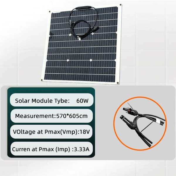 Solpanel, Flexibel Design, Hög Effektivitet,1PCS   60W