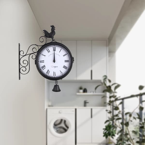 Väggklocka, Dubbel Sidan, Väderbeständig Design,VIT