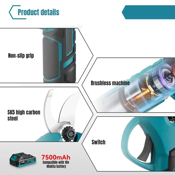 Beskærersaks, Børsteløs Motor, Ergonomisk Design,2 Batteri