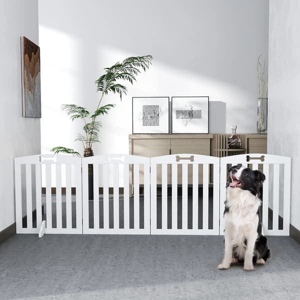 Hundebarriereport, Massivt Træ, 4 Paneler, 24 Tommer Bred pr. Panel, Foldbart Design, Anti-Tip Støttefødder
