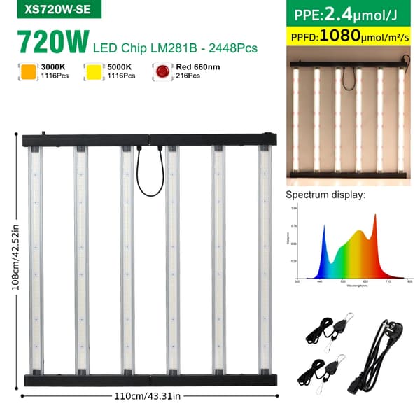 LED Vækstlys, Fuldspektrum, Dæmpbar,720W-SE