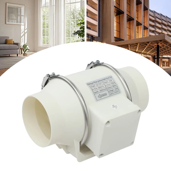 Inline ventilator, 220 m³/t luftstrøm, 2600 RPM motor,Hvid
