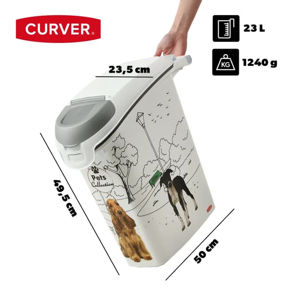Kattefoderbeholder, 23 liter kapacitet, Holdbart plastmateriale, 50 cm x 30 cm x 25 cm dimensioner, Lufttæt forsegling, Multifunktionel brug