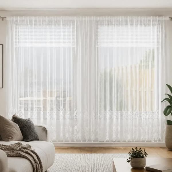 Genomskinlig Gardin, Blommönster, Integritetsskydd,Vit