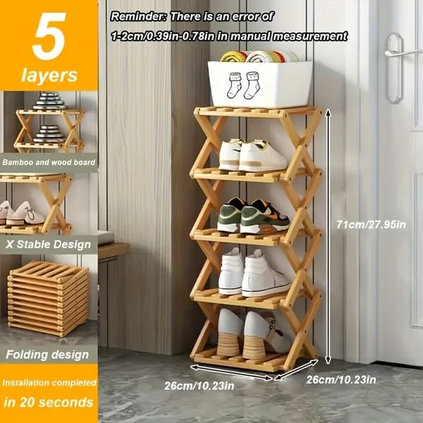 Skohylla, Fällbar Design, Bambukonstruktion,5-lagers