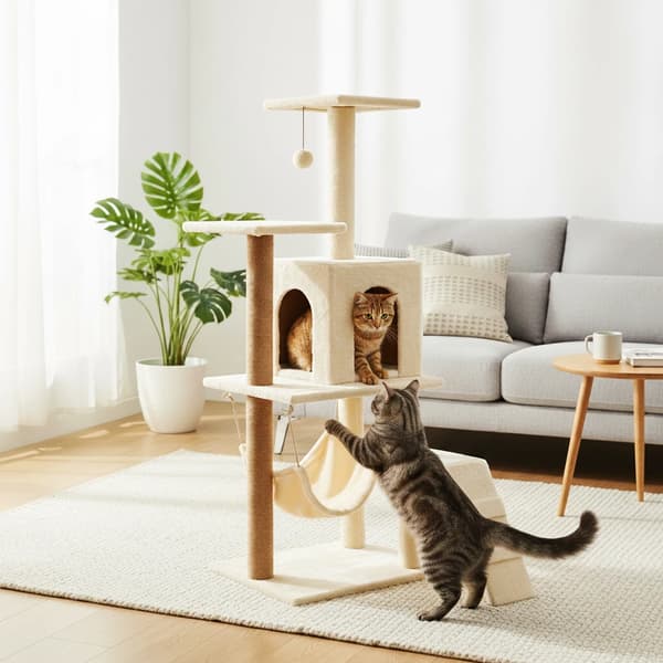 Kattetree, Multi-lagede platforme, Sisal kløeposter,YL-MPJ-off-white