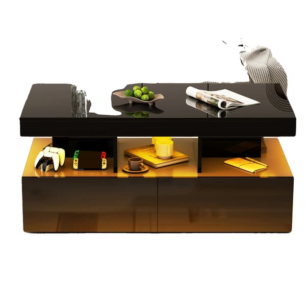 Cafébord, LED-belysning, 2 skuffer,Sort