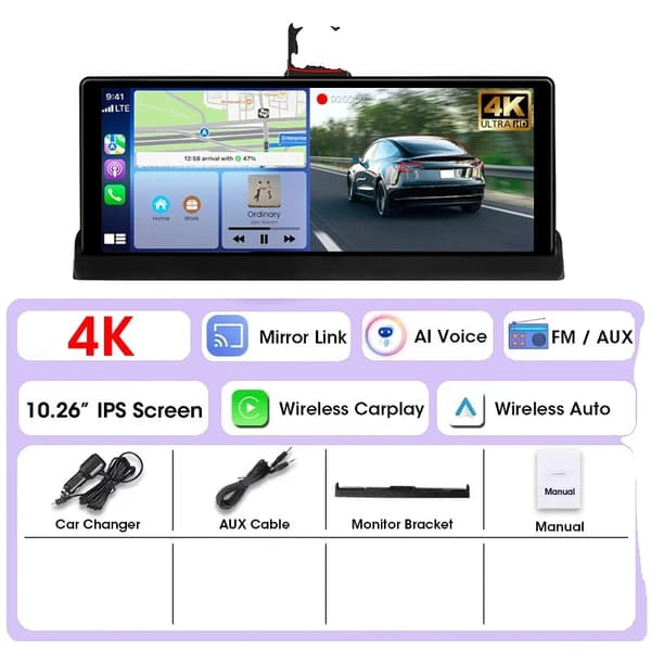 Bil DVR, Frontkamera, Carplay og Android Auto Support,Ingen, Kun frontkamera