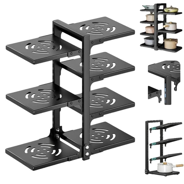 Pot Organizer, Multi-Layer Design, Justerbare Rum,Sort