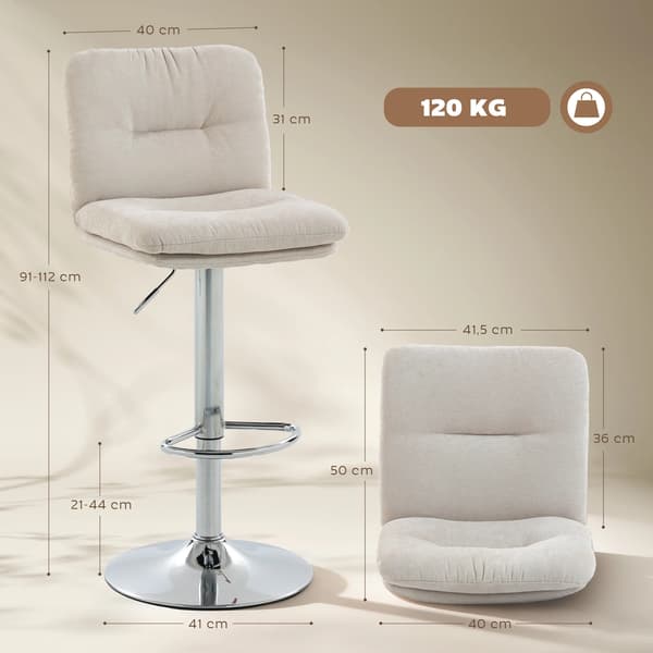 Barstolar, Justerbar Höjd, Polstrad Sits,Beige