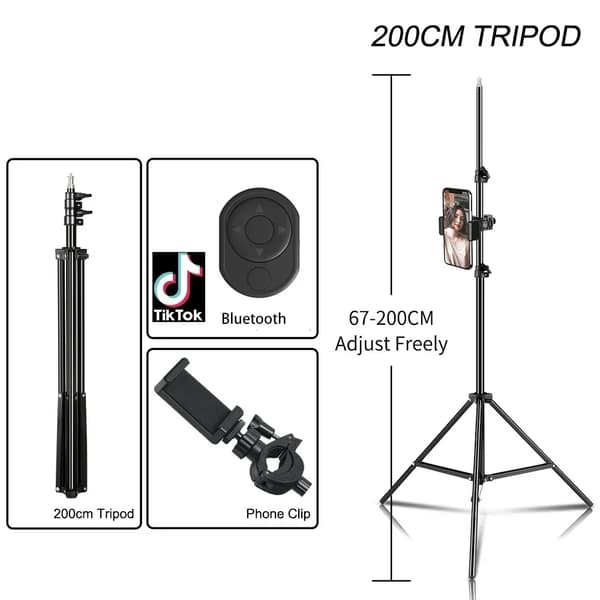 Selfiestativ, Justerbar Höjd, Bluetooth Kontroller,C 200cm