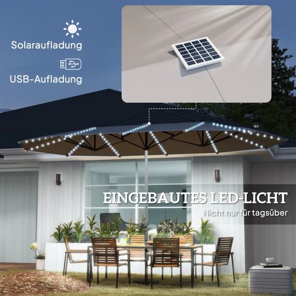 Terrassparasol, UV-skydd, Solenergi LED-lampor,Grå