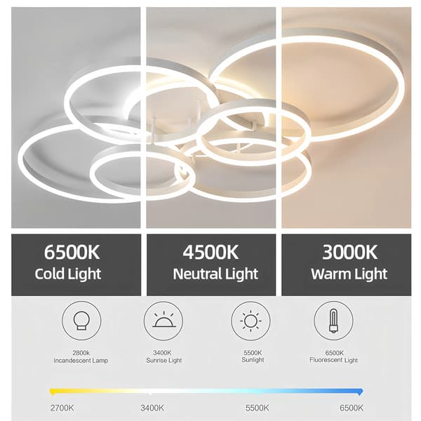 Loftlampe, Ringdesign, Dæmpbar LED-belysning,hvid 6 hoved
