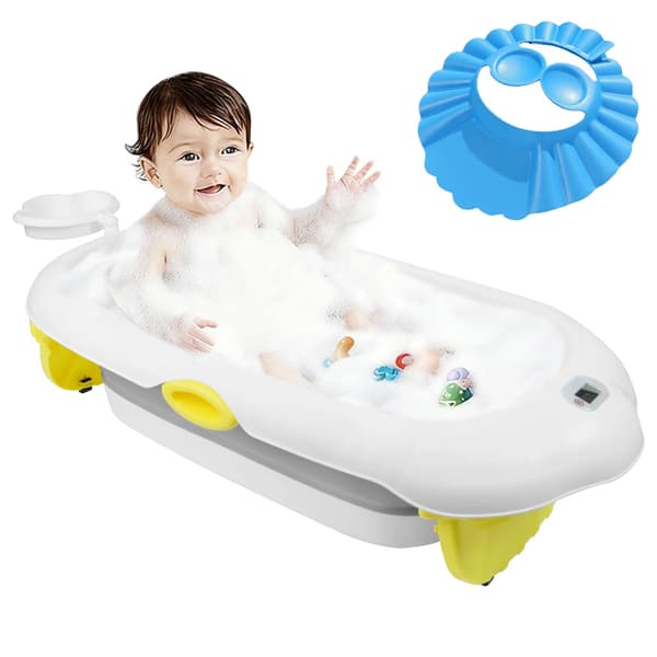 Babytvättbricka, Fällbar Design, Integrerad Termometer,GRÅ
