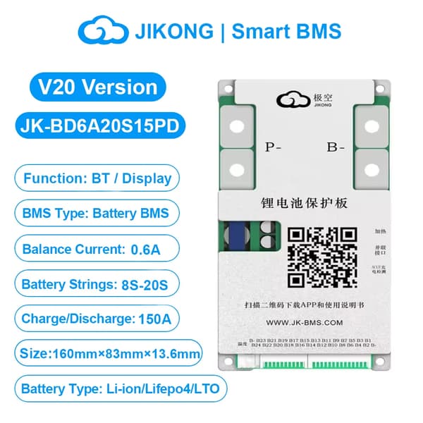Smart BMS, Aktiv Balancering, Omfattende Beskyttelse,JK-BD6A20S15PD