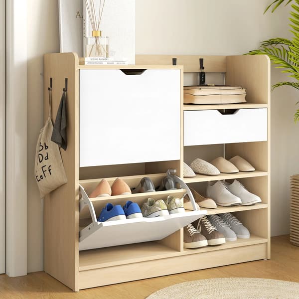 Sko Rack, Åbne Hylder, Inkluderer Krogene,Khaki