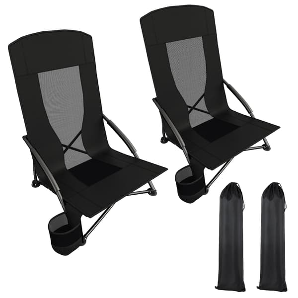 Fällstol, Bärbar Design, Hög Ryggstöd,Svart