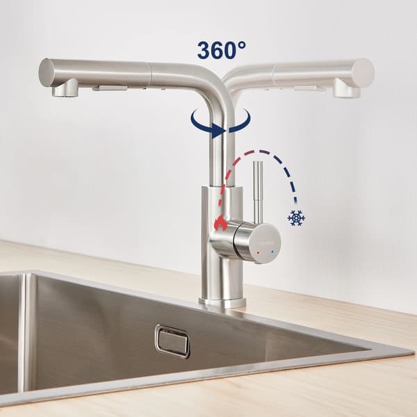 Køkkenvask, Dobbelt Flowtilstande, 360° Drejelig,Krom, G3/8