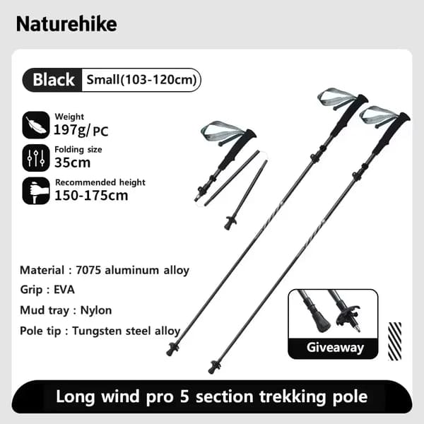 Trekkingstænger, Justerbar Længde, Letvægtsdesign,PRO Black S 2pcs